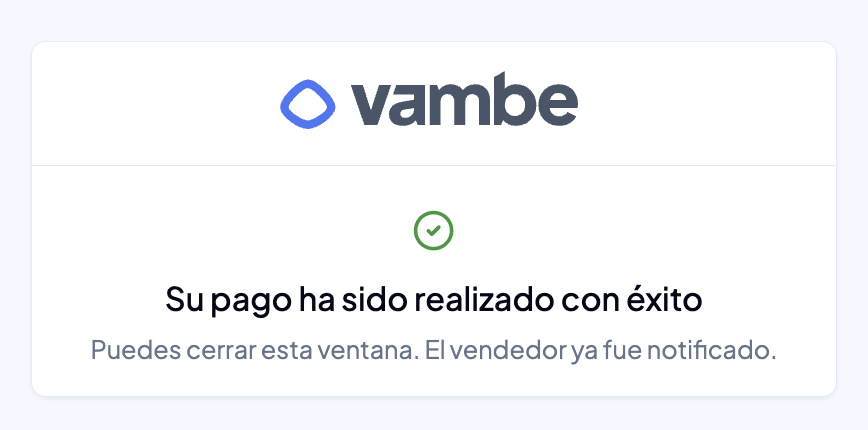 Pantalla de confirmación de pago exitoso